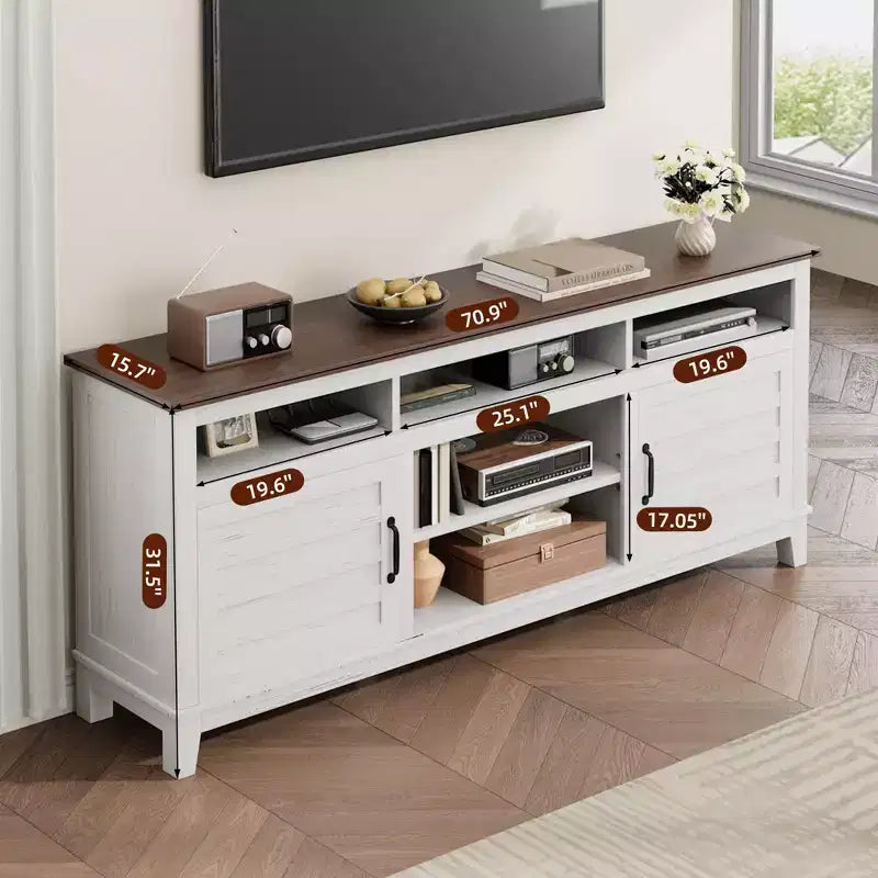 Farmhouse TV Stand 70.9 - Adjustable Shelves, Cabinet Doors - Entertainment Center for Living Room/Bedroom