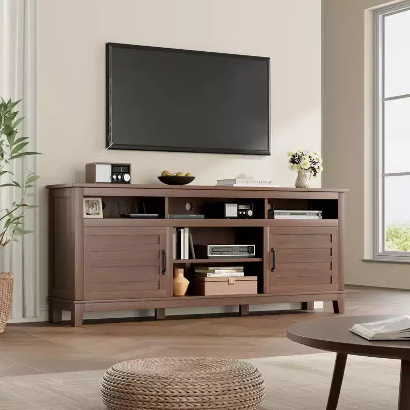 Farmhouse TV Stand 70.9 - Adjustable Shelves, Cabinet Doors - Entertainment Center for Living Room/Bedroom