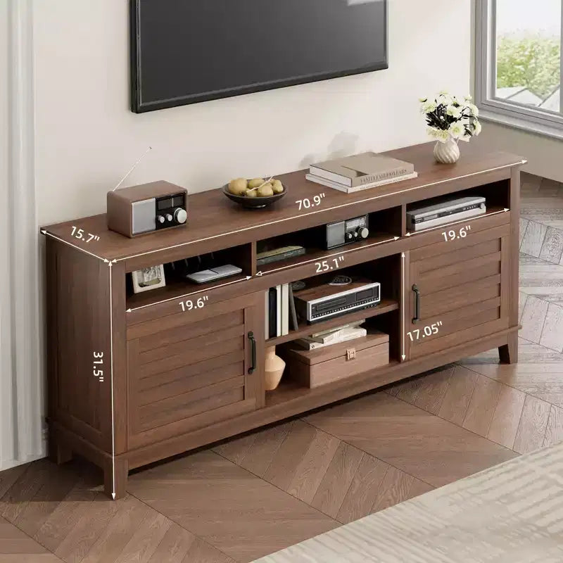 Farmhouse TV Stand 70.9 - Adjustable Shelves, Cabinet Doors - Entertainment Center for Living Room/Bedroom