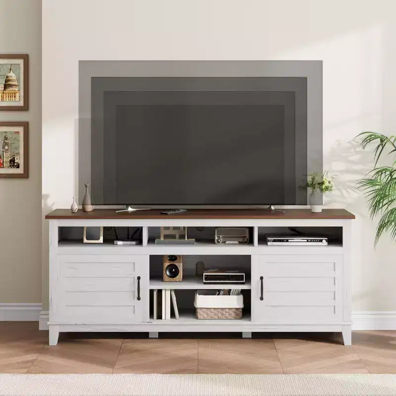 Farmhouse TV Stand 70.9 - Adjustable Shelves, Cabinet Doors - Entertainment Center for Living Room/Bedroom
