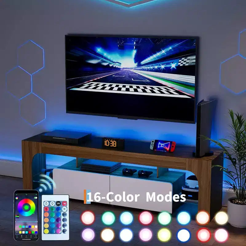 TV Stand with LED Lights for 50-75 Inch TVs, Modern Media Console with Large Storage Drawer, Entertainment Center for Living Room Bedroom - Walnut