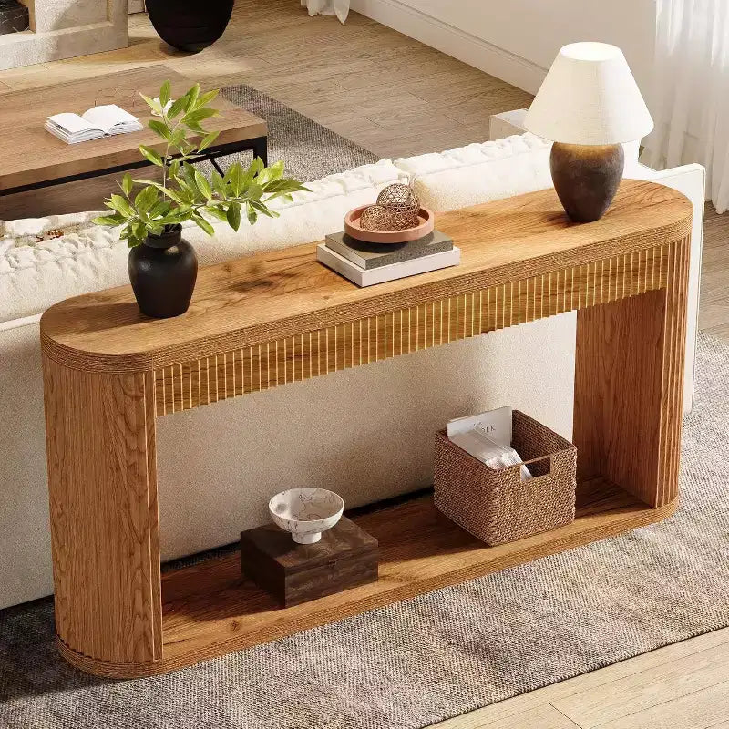 63" Fluted Console Table for Entryway, Narrow Wood Sofa Table for Hallway, Foyer, Front Door