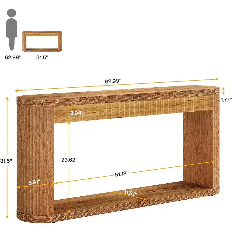 63" Fluted Console Table for Entryway, Narrow Wood Sofa Table for Hallway, Foyer, Front Door