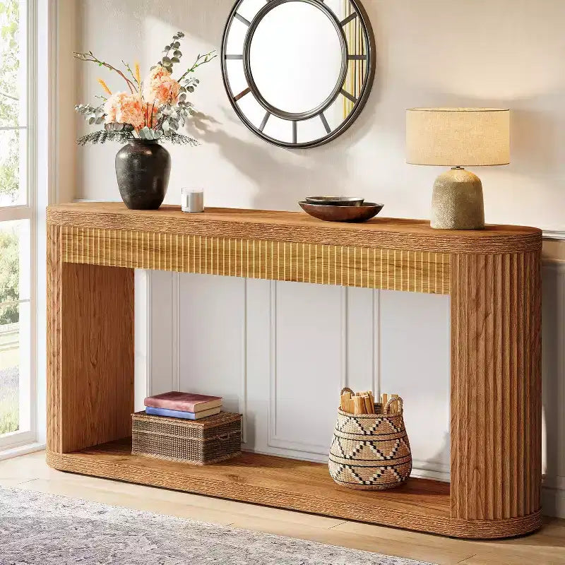 63" Fluted Console Table for Entryway, Narrow Wood Sofa Table for Hallway, Foyer, Front Door