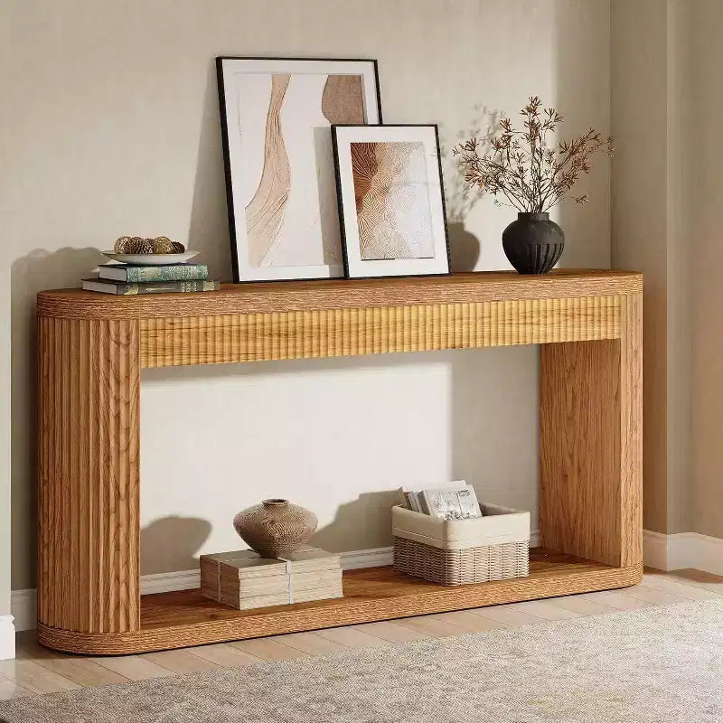 63" Fluted Console Table for Entryway, Narrow Wood Sofa Table for Hallway, Foyer, Front Door