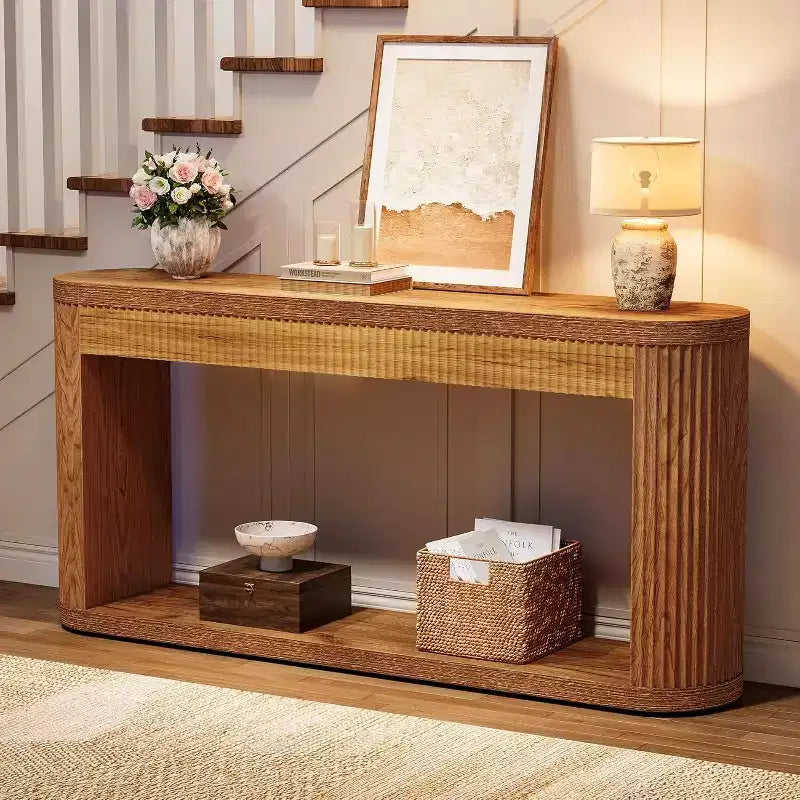 63" Fluted Console Table for Entryway, Narrow Wood Sofa Table for Hallway, Foyer, Front Door