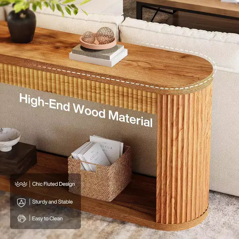 63" Fluted Console Table for Entryway, Narrow Wood Sofa Table for Hallway, Foyer, Front Door
