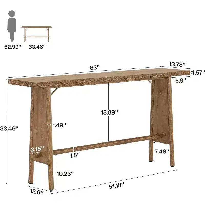 63" Modern Console Table with Metal Legs, Wooden Sofa Console for Entrance, Hallway, Living Room, Natural Brown
