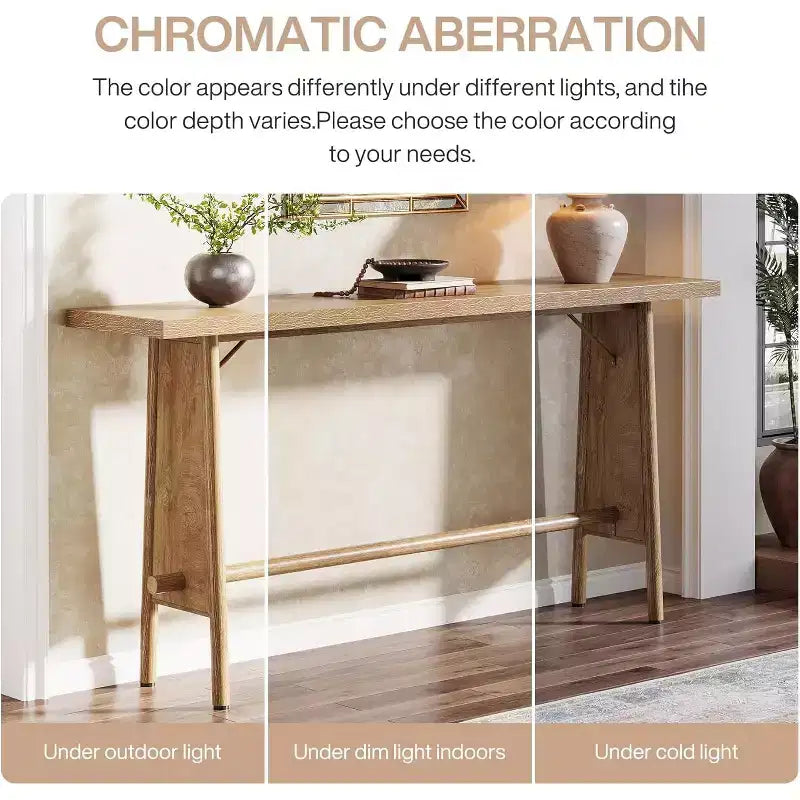 63" Modern Console Table with Metal Legs, Wooden Sofa Console for Entrance, Hallway, Living Room, Natural Brown
