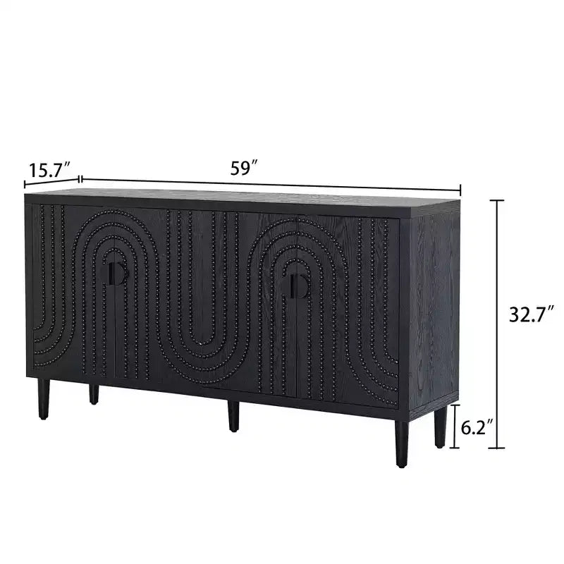 Buffet Accent Cabinet, Antique Black Entryway Table with Storage Wood Credenzas for Living Room Home Bar, 4 Doors & Adjustable Shelves