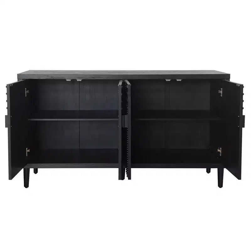 Buffet Accent Cabinet, Antique Black Entryway Table with Storage Wood Credenzas for Living Room Home Bar, 4 Doors & Adjustable Shelves