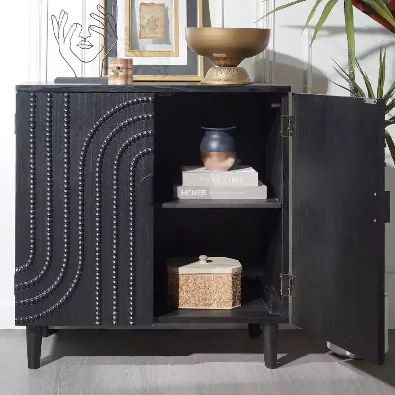 Buffet Accent Cabinet, Antique Black Entryway Table with Storage Wood Credenzas for Living Room Home Bar, 4 Doors & Adjustable Shelves