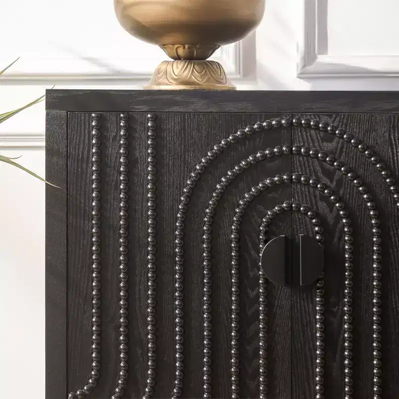 Buffet Accent Cabinet, Antique Black Entryway Table with Storage Wood Credenzas for Living Room Home Bar, 4 Doors & Adjustable Shelves