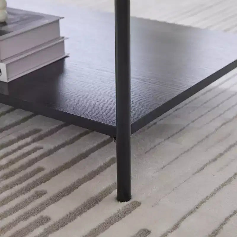 Upholstered Ottoman Coffee Table 30.7, Faux Fur Footstool, Black Metal Legs, Wooden Open Shelf for Living Room, Bedroom, Entry, Hotel