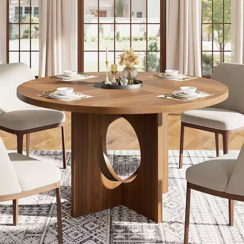 47 Round Dining Table with Sturdy Pedestal Base, Space Saving for Living Room, Kitchen, Apartment