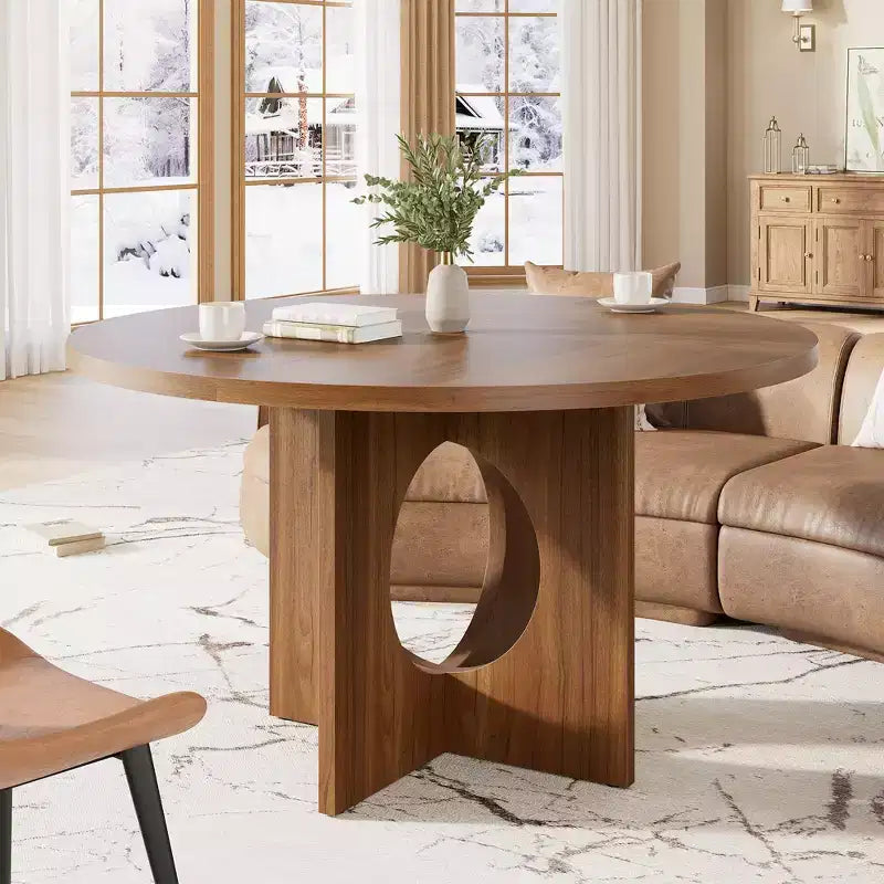 47 Round Dining Table with Sturdy Pedestal Base, Space Saving for Living Room, Kitchen, Apartment