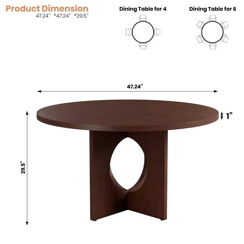 47 Round Dining Table with Sturdy Pedestal Base, Space Saving for Living Room, Kitchen, Apartment