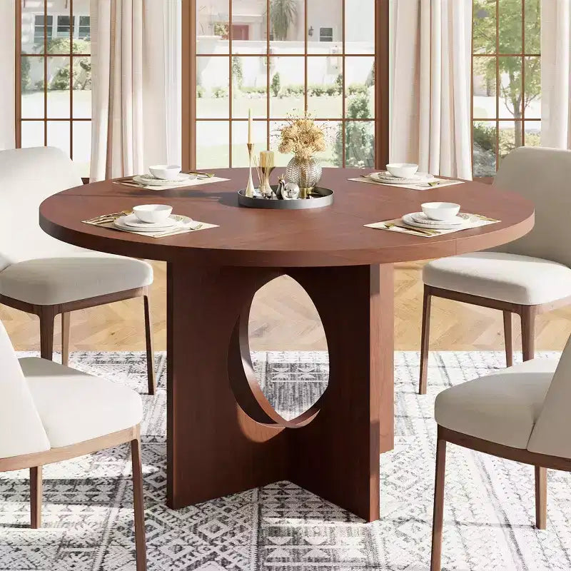 47 Round Dining Table with Sturdy Pedestal Base, Space Saving for Living Room, Kitchen, Apartment