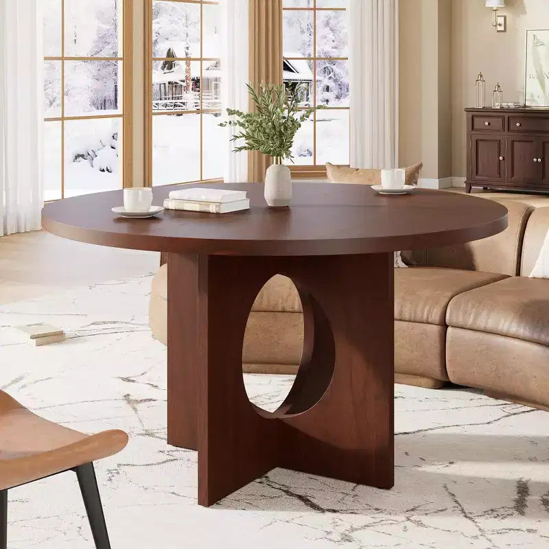 47 Round Dining Table with Sturdy Pedestal Base, Space Saving for Living Room, Kitchen, Apartment