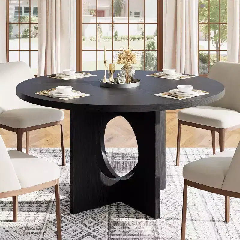 47 Round Dining Table with Sturdy Pedestal Base, Space Saving for Living Room, Kitchen, Apartment