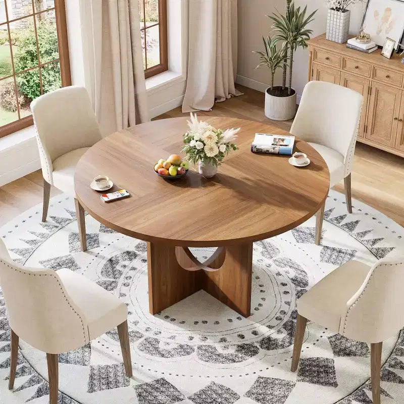 47 Round Dining Table with Sturdy Pedestal Base, Space Saving for Living Room, Kitchen, Apartment