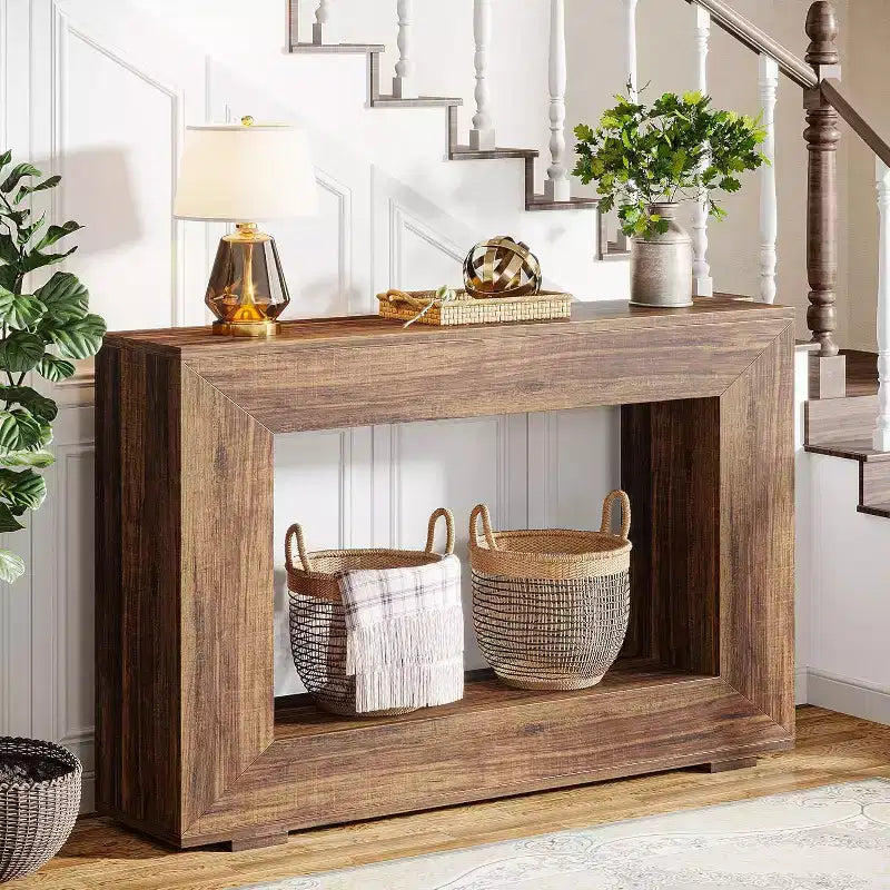47-Inch Farmhouse Console Table with Storage, Industrial Entryway Accent Table for Living Room, Hallway