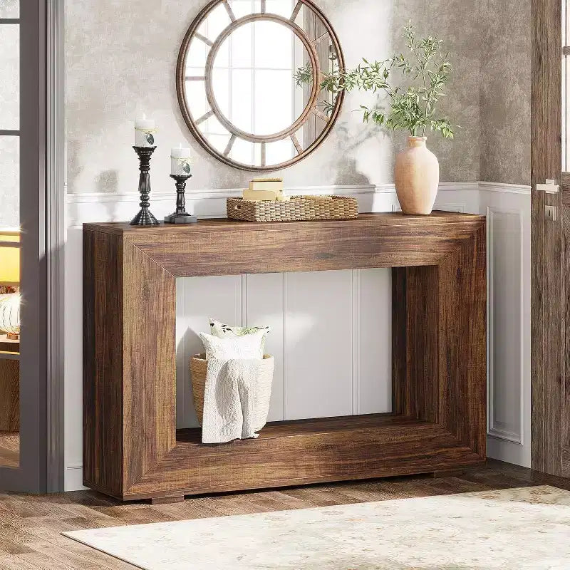 47-Inch Farmhouse Console Table with Storage, Industrial Entryway Accent Table for Living Room, Hallway