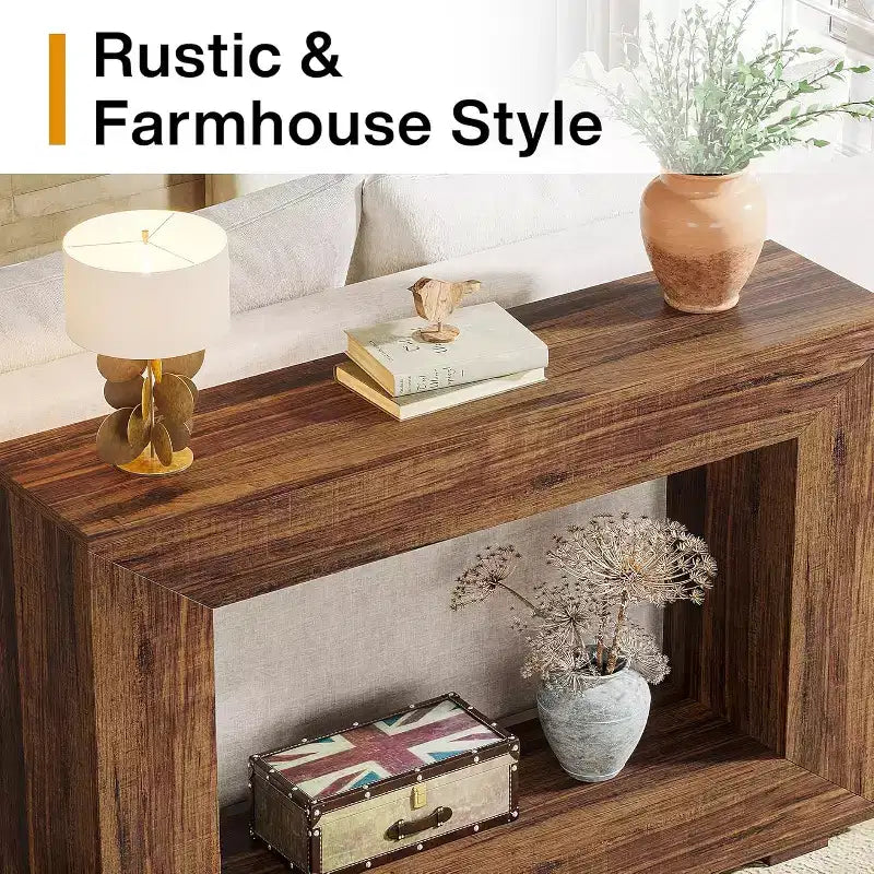 47-Inch Farmhouse Console Table with Storage, Industrial Entryway Accent Table for Living Room, Hallway