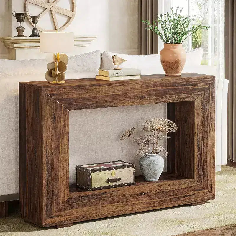 47-Inch Farmhouse Console Table with Storage, Industrial Entryway Accent Table for Living Room, Hallway