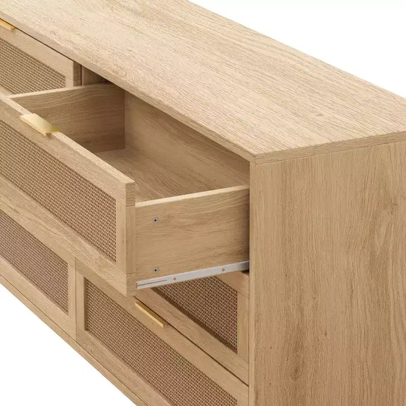 51.18" 6-Drawer Rattan Storage Cabinet for Bedroom, Living Room, Natural