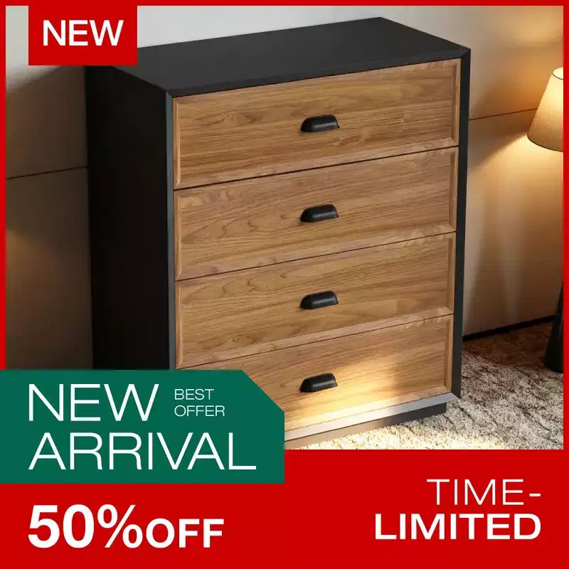 Mid-Century Modern 31.49 Solid Wood Nightstand with 4 Drawers, Bedside Table