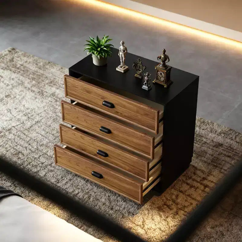 Mid-Century Modern 31.49 Solid Wood Nightstand with 4 Drawers, Bedside Table