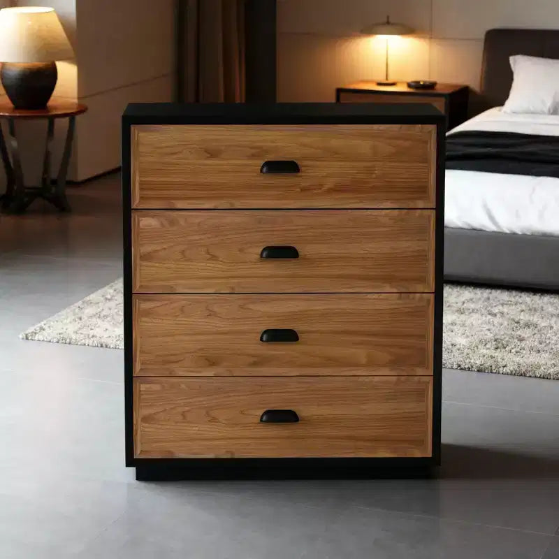 Mid-Century Modern 31.49 Solid Wood Nightstand with 4 Drawers, Bedside Table