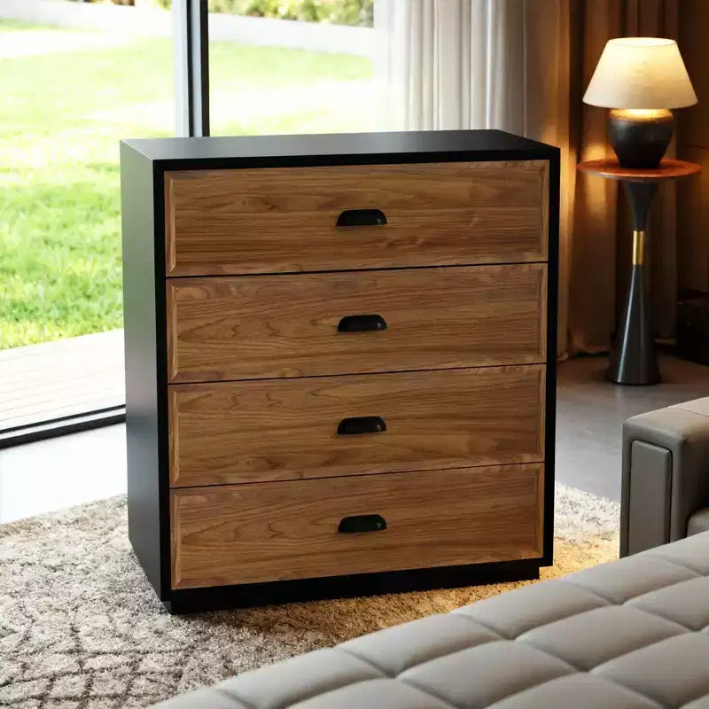 Mid-Century Modern 31.49 Solid Wood Nightstand with 4 Drawers, Bedside Table