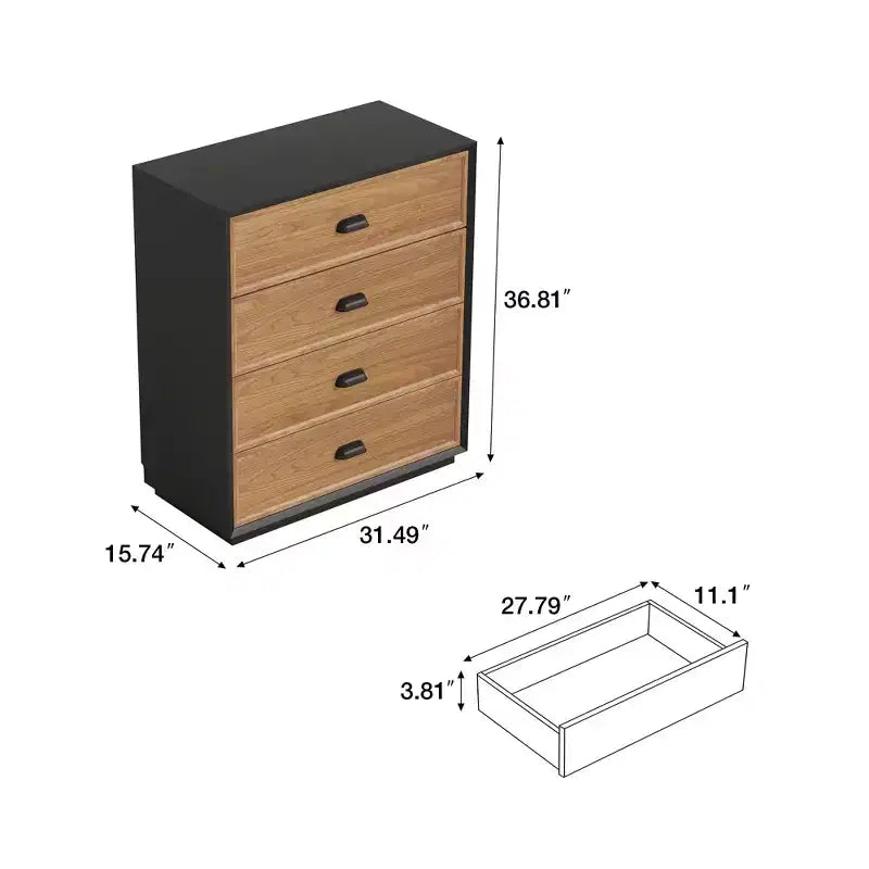 Mid-Century Modern 31.49 Solid Wood Nightstand with 4 Drawers, Bedside Table
