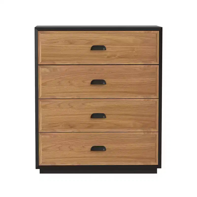 Mid-Century Modern 31.49 Solid Wood Nightstand with 4 Drawers, Bedside Table