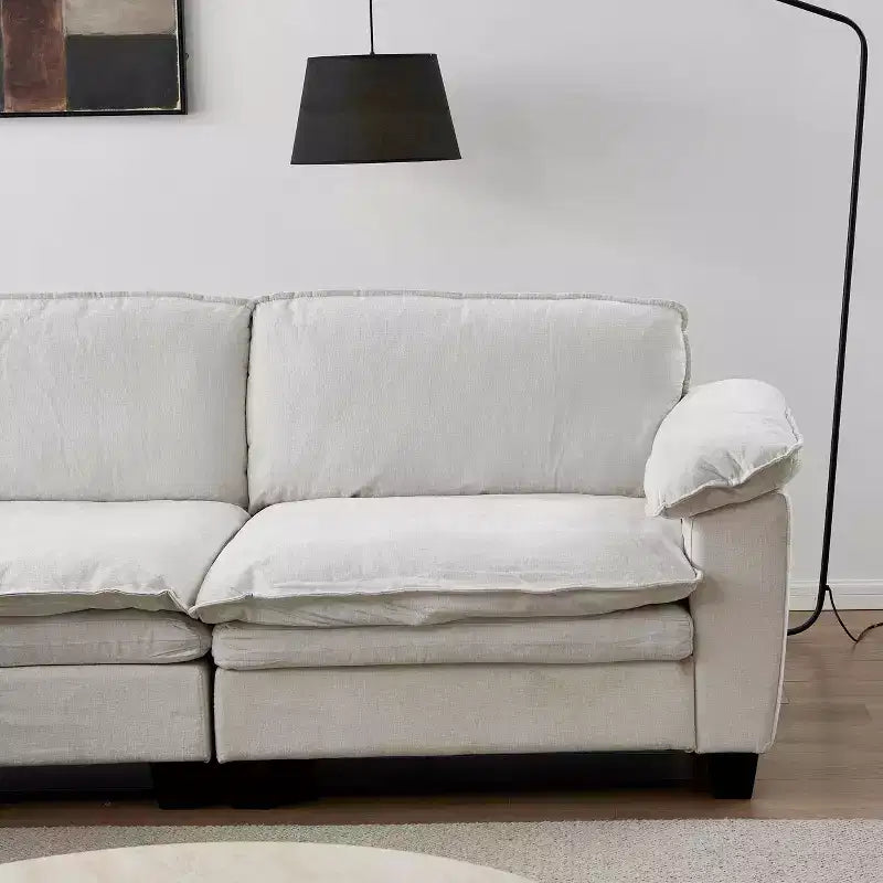 Modern Luxury Sofa with Ottoman, Soft Chenille Upholstered, for Living Room, Beige