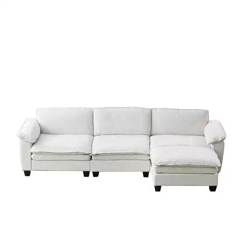 Modern Luxury Sofa with Ottoman, Soft Chenille Upholstered, for Living Room, Beige