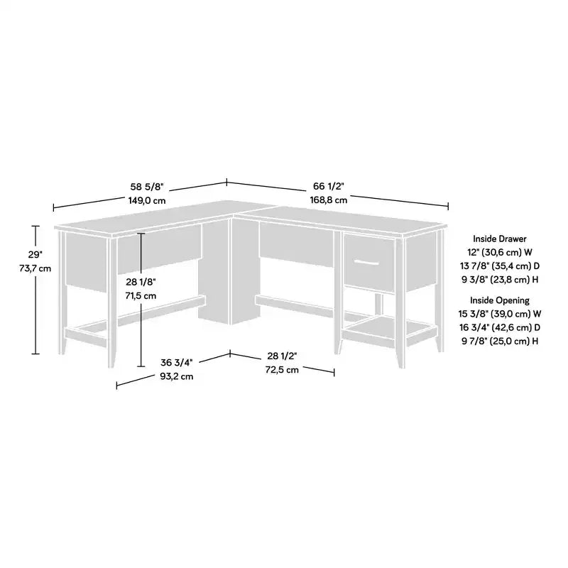 58.66" L-Shaped Corner Desk with File Drawer, Lower Shelf & Cable Grommets, Writing Desk for Home Office