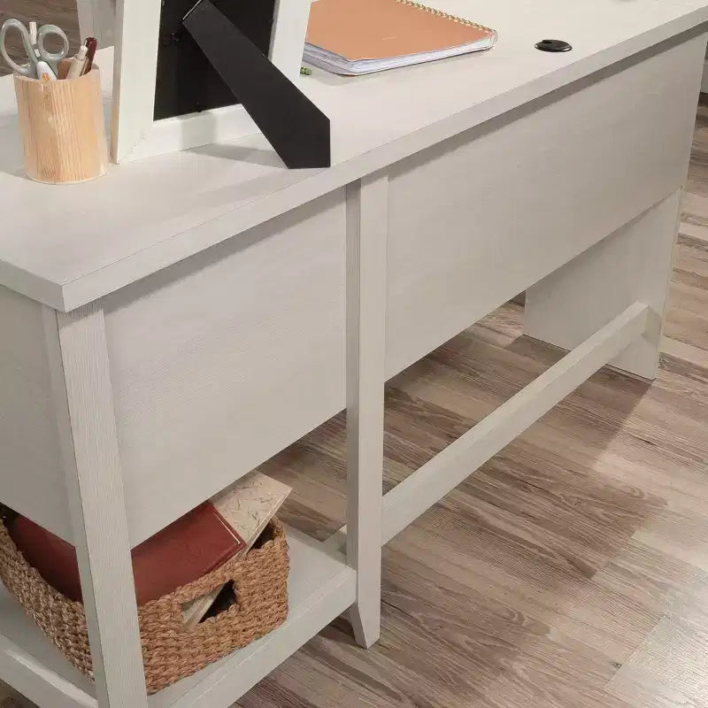 58.66" L-Shaped Corner Desk with File Drawer, Lower Shelf & Cable Grommets, Writing Desk for Home Office