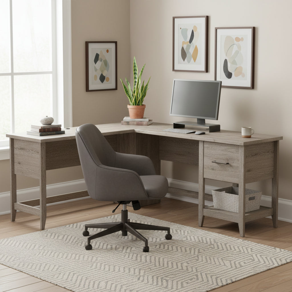 TUYOHW 58.66 L-Shaped Corner Desk,Computer Desk with File Drawer,Lower Shelf,Cable Grommets,Writing Desk for Home Office,Study,Bedroom