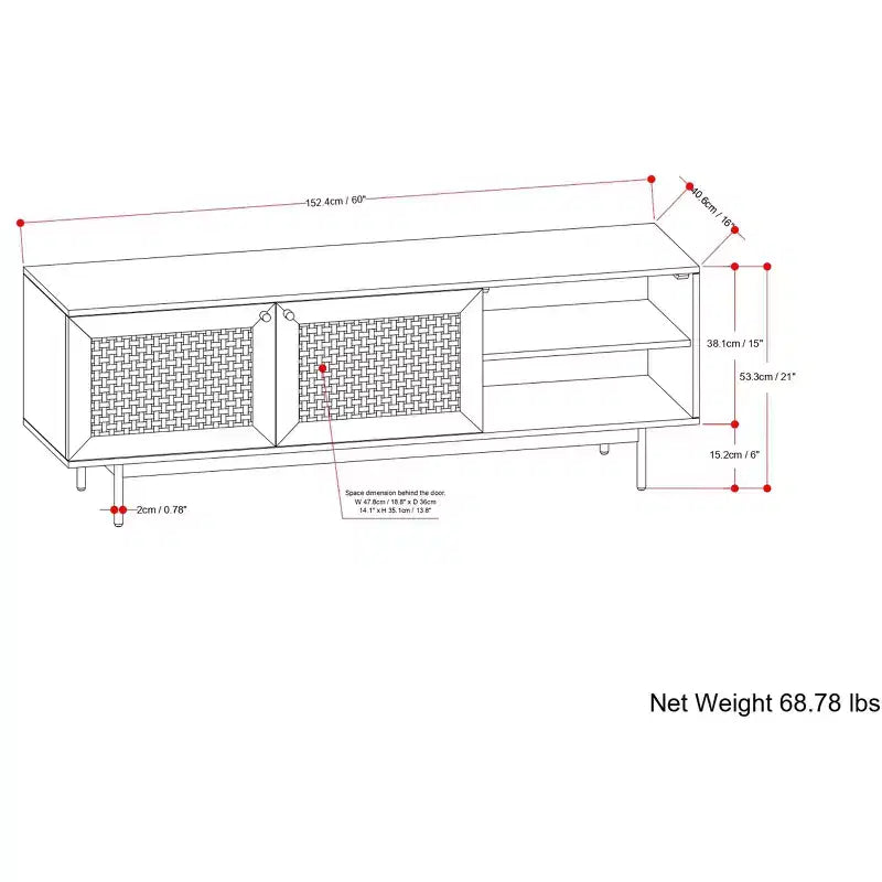 54" Wide Solid Wood Transitional TV Stand in Black, For TVs up to 60"