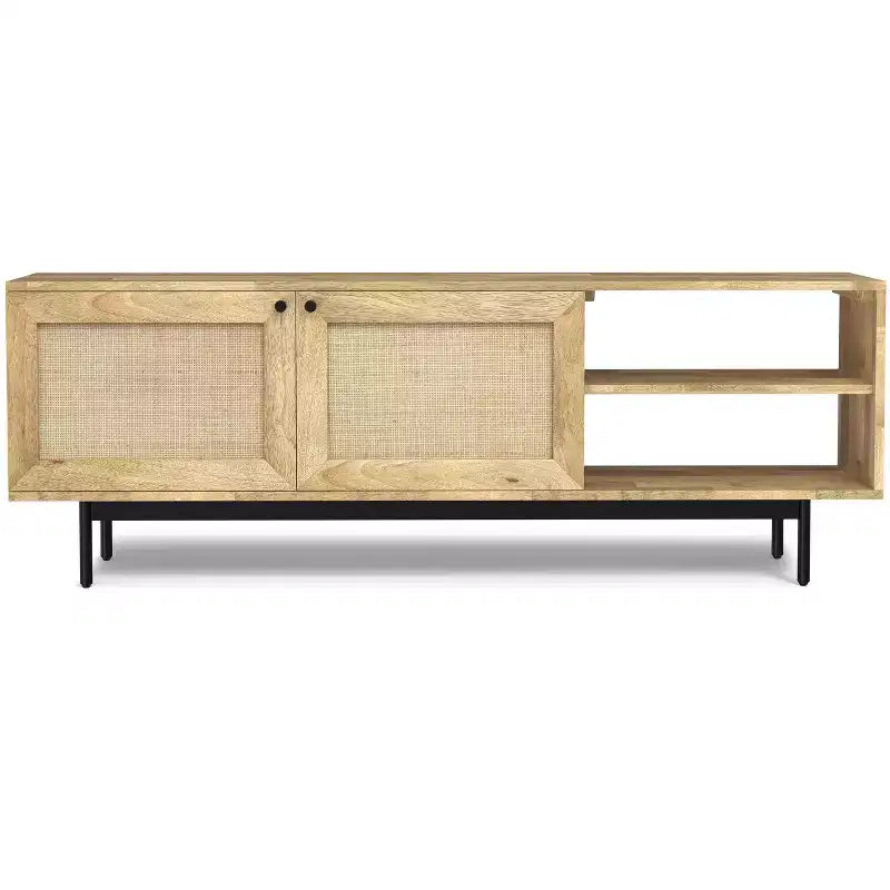 54" Wide Solid Wood Transitional TV Stand in Black, For TVs up to 60"