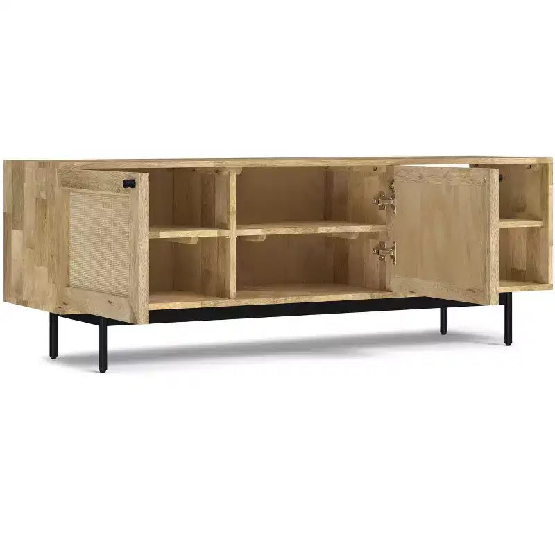 54" Wide Solid Wood Transitional TV Stand in Black, For TVs up to 60"