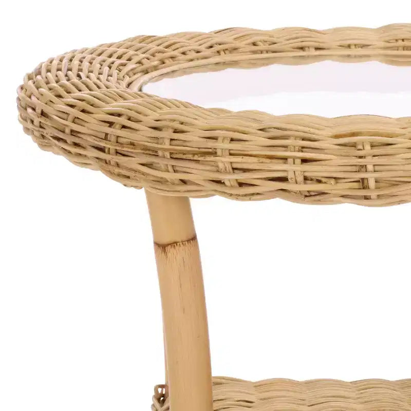 Glass Top Rattan Accent Table - Natural/Clear, Round, No Assembly Required