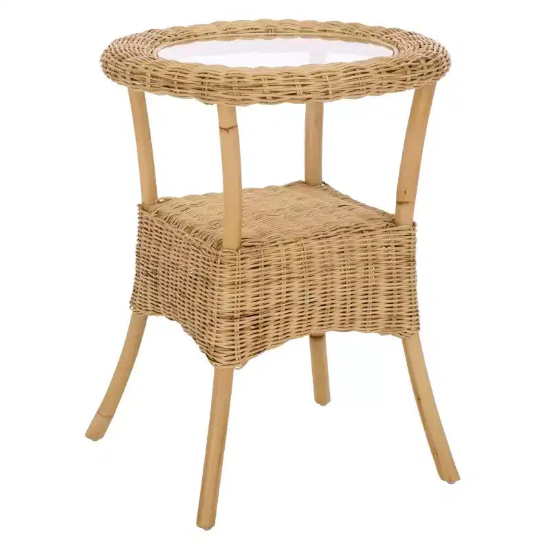 Glass Top Rattan Accent Table - Natural/Clear, Round, No Assembly Required
