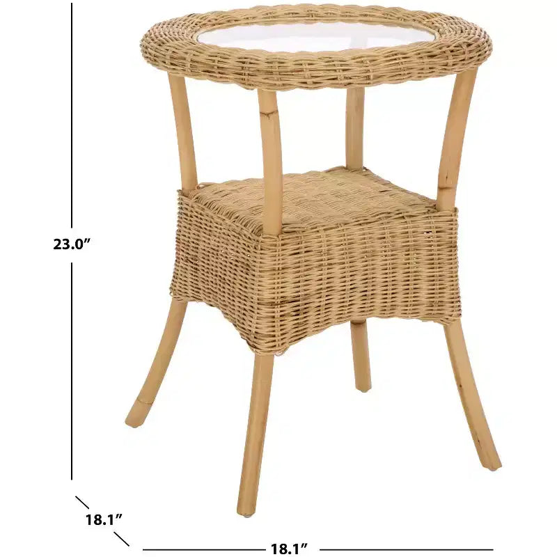 Glass Top Rattan Accent Table - Natural/Clear, Round, No Assembly Required