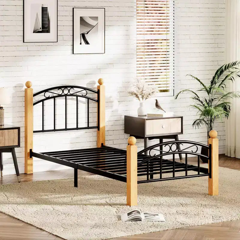 Bed Frame with Headboard, Twin Size Metal Platform Bed Frame with Steel Slats, No Box Spring Needed, 14-Inch Under-Bed Storage