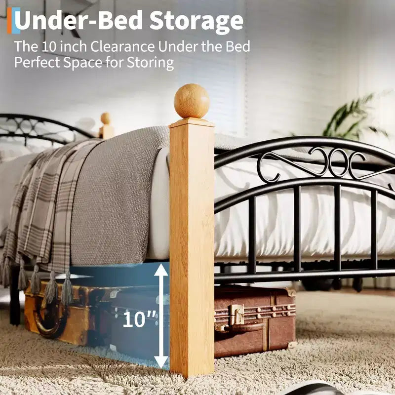 Bed Frame with Headboard, Twin Size Metal Platform Bed Frame with Steel Slats, No Box Spring Needed, 14-Inch Under-Bed Storage