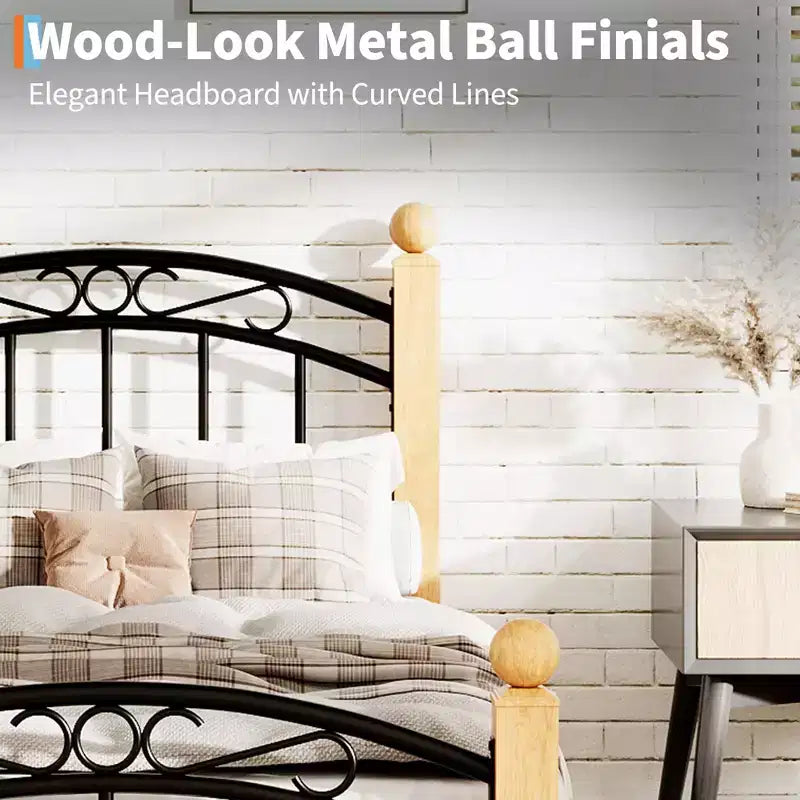Bed Frame with Headboard, Twin Size Metal Platform Bed Frame with Steel Slats, No Box Spring Needed, 14-Inch Under-Bed Storage